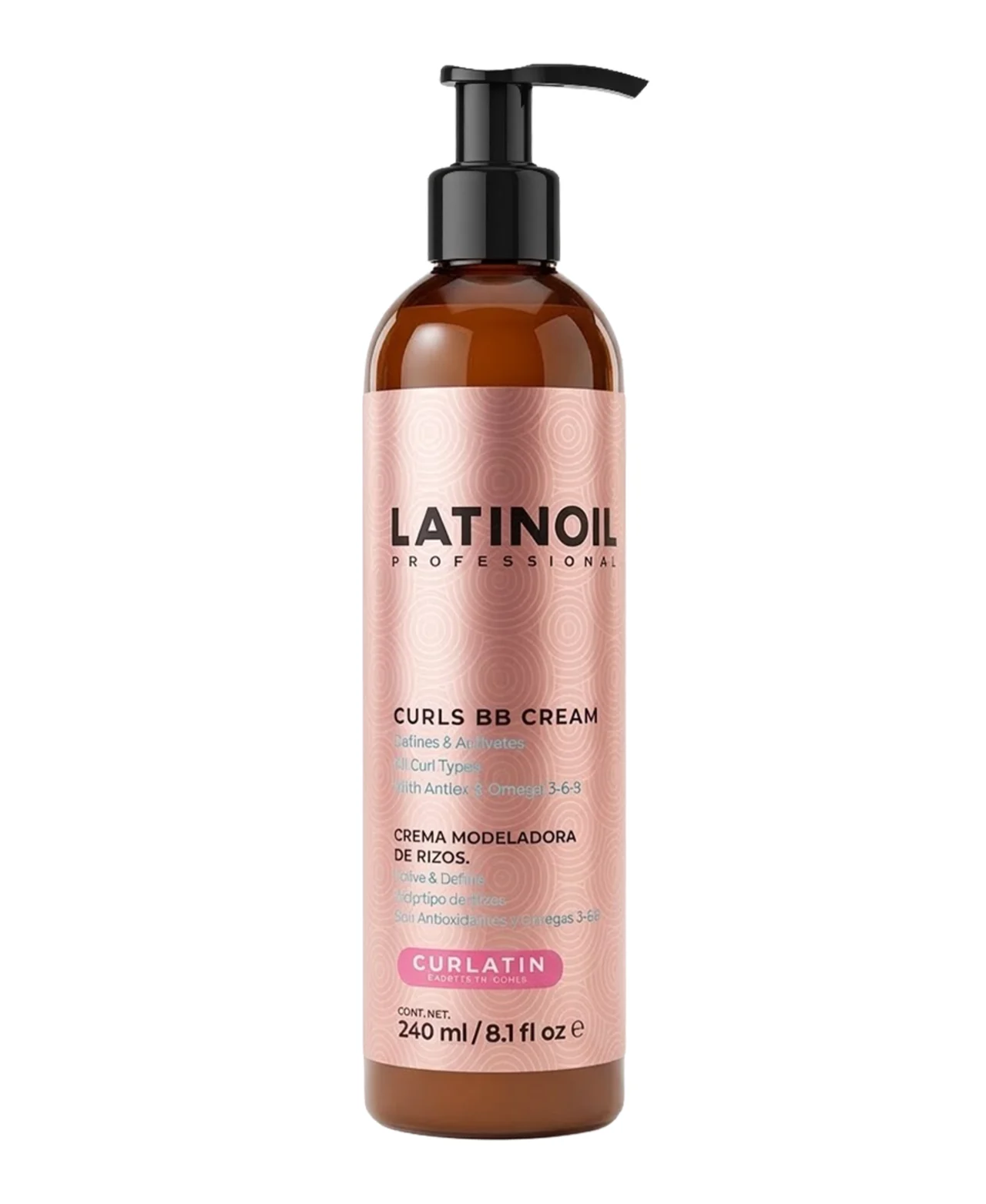 Botella de Chía Curls BB Cream de Latinoil, crema modeladora para rizos sin enjuague.
