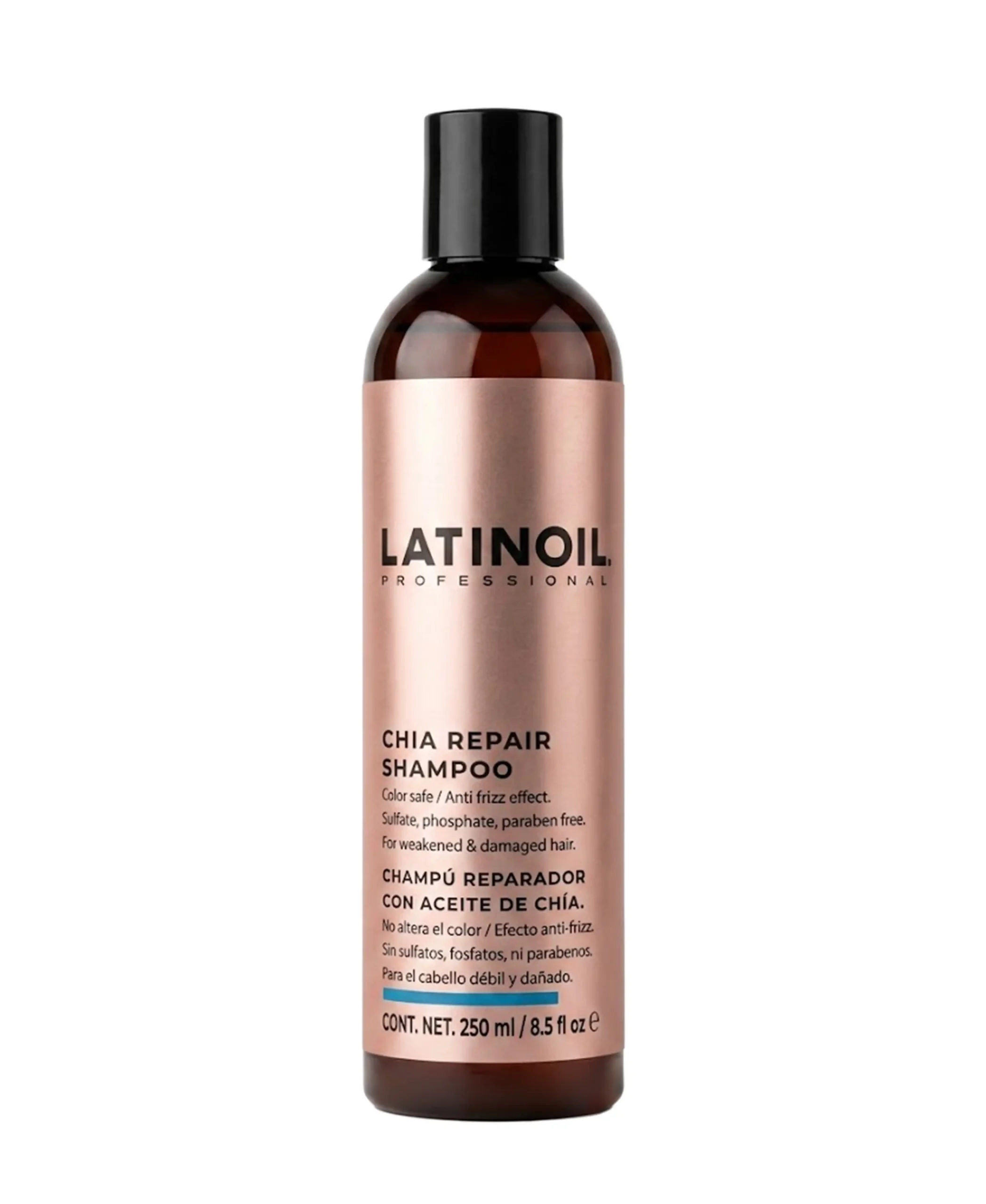 Botella verde de Chia Repair Shampoo de Latinoil, shampoo anticaída y reparador para cabello dañado.