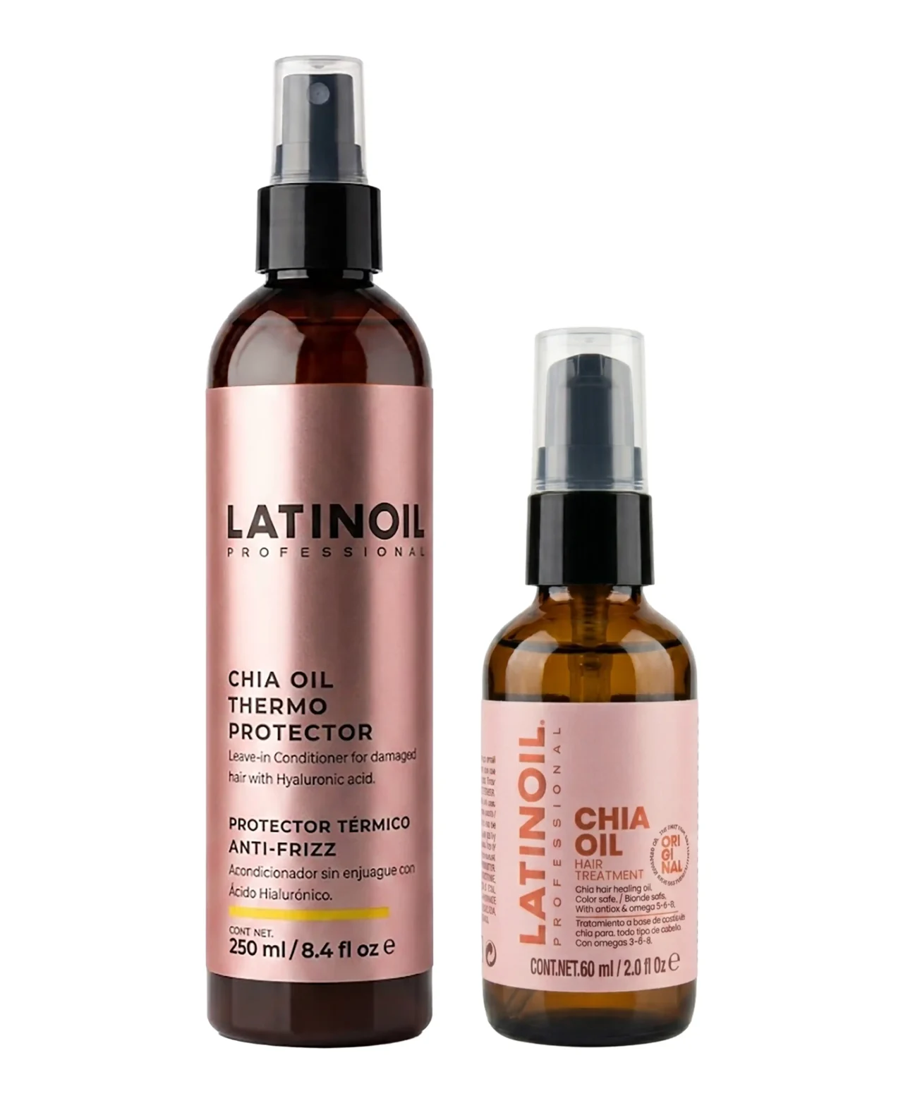 Pack de cuidado capilar que incluye spray Thermo Protector y suero Chia Oil.